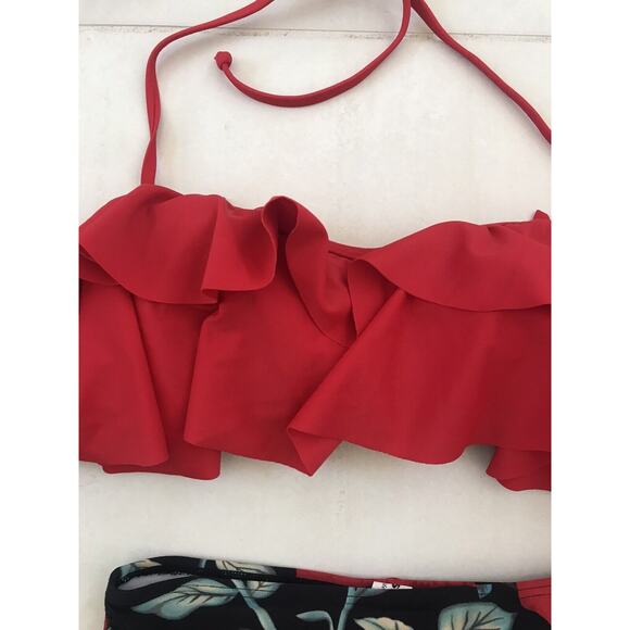 Cocoship Swim Ruffled High Waist Floral Bikini Set Swimsuit - Picture 7 of 10